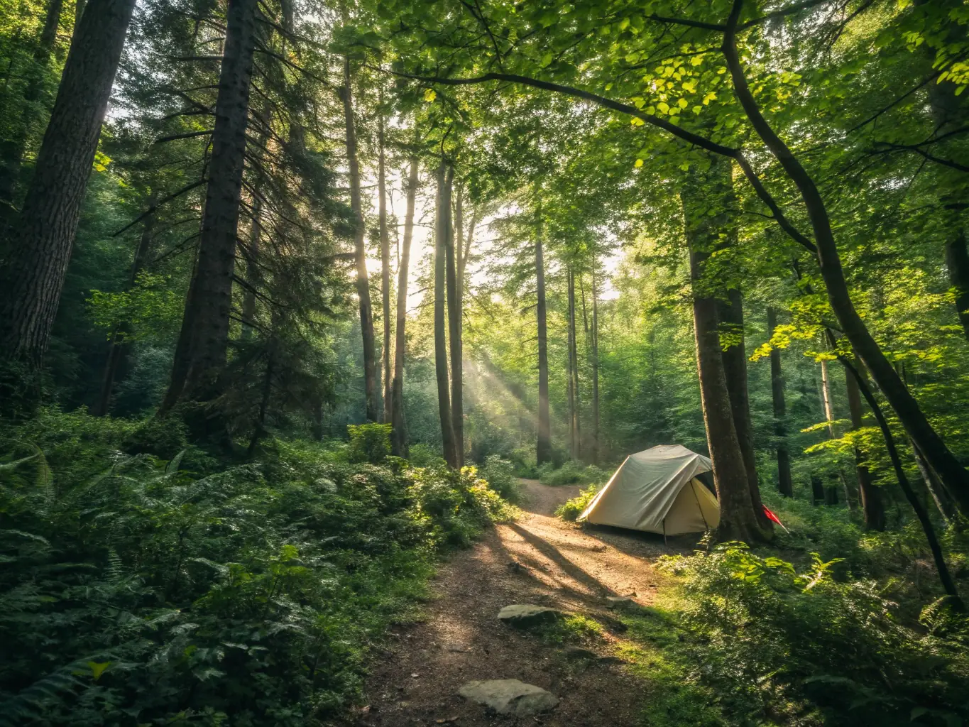 A sturdy, A-frame shelter constructed from natural materials in a woodland environment, showcasing practical shelter-building techniques.